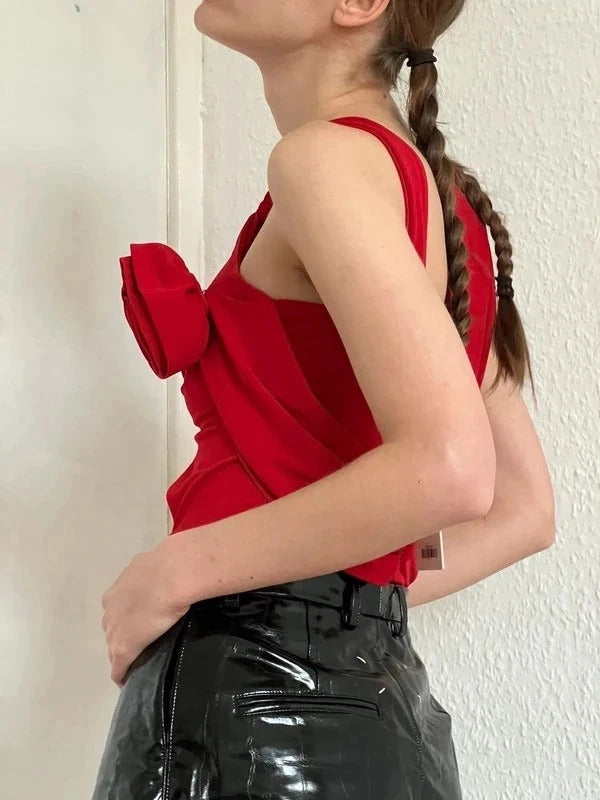 Magda Butrym Red Cut-Out Bodysuit Rose Detail FR38 / UK10