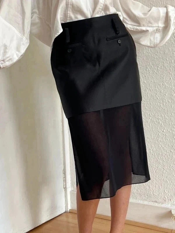 Tom Ford Silk Satin Midi Skirt – Black – IT36 / US2 / UK4 / XS – Sheer Hem – Made Italy