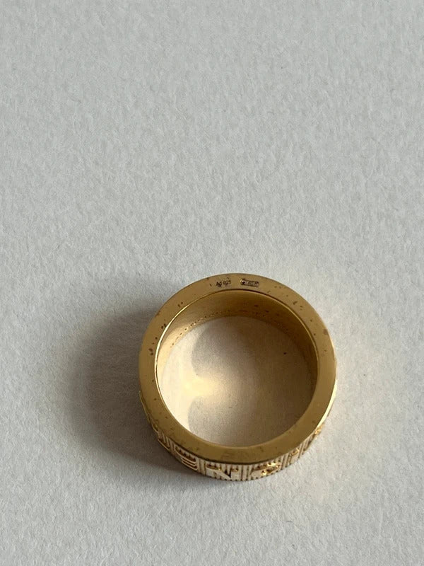 Balenciaga Logo Band Ring Size 54 UK N½ US 7 Gold Tone 925 Silver Made in Italy