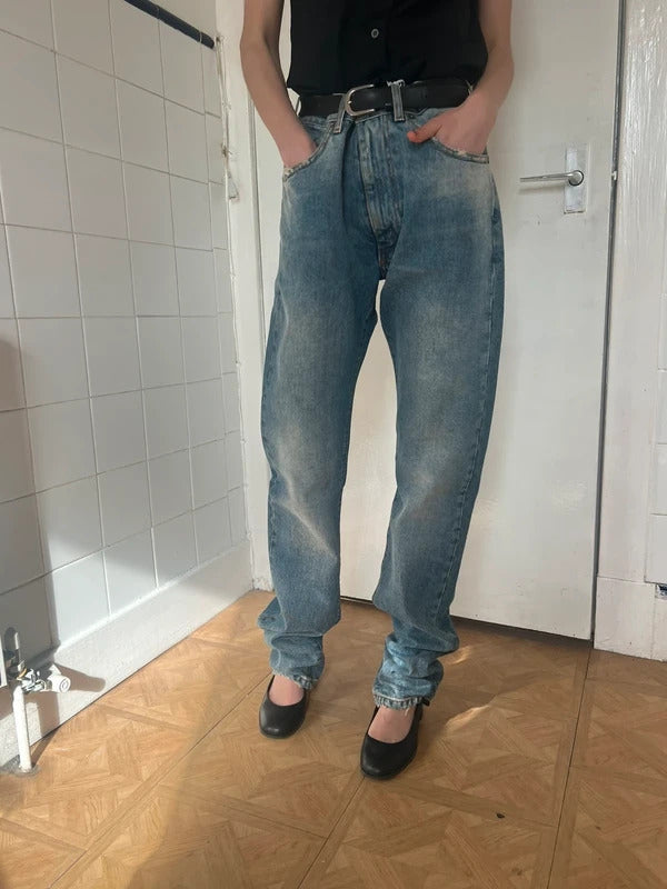 Maison Margiela High Waist Jeans W26 Blue Dirty Wash Wide Leg Made in Italy
