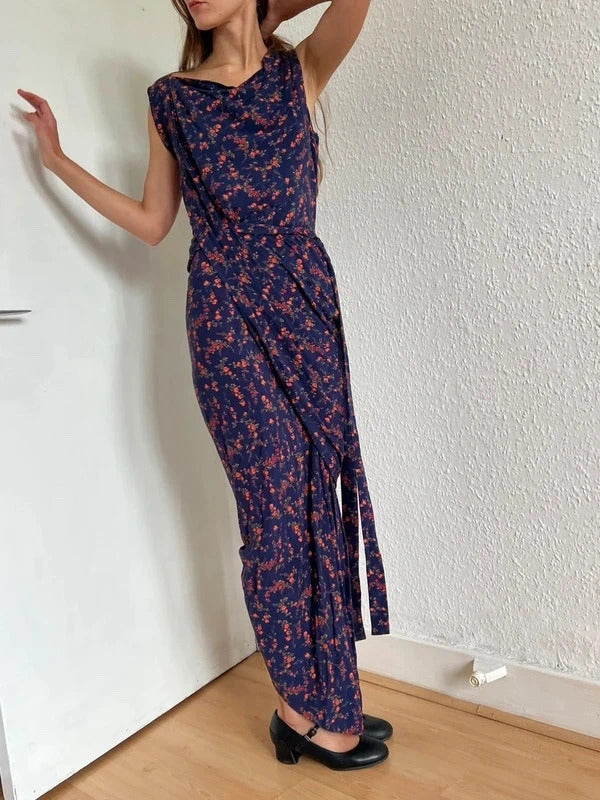 Vivienne Westwood Anglomania Floral Draped Maxi Dress IT40 UK8 S Blue