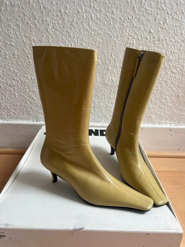 Jil Sander Leather Half Boots EU36 UK3 Gold Spike Heel Made in Italy
