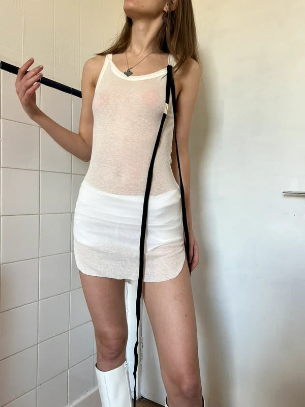 Ann Demeulemeester Cashmere Blend Knit Top XS Belted White Minimal Designer