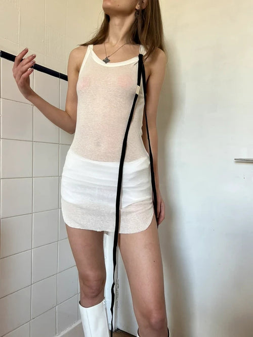 Ann Demeulemeester Cashmere Blend Knit Top XS Belted White Minimal Designer
