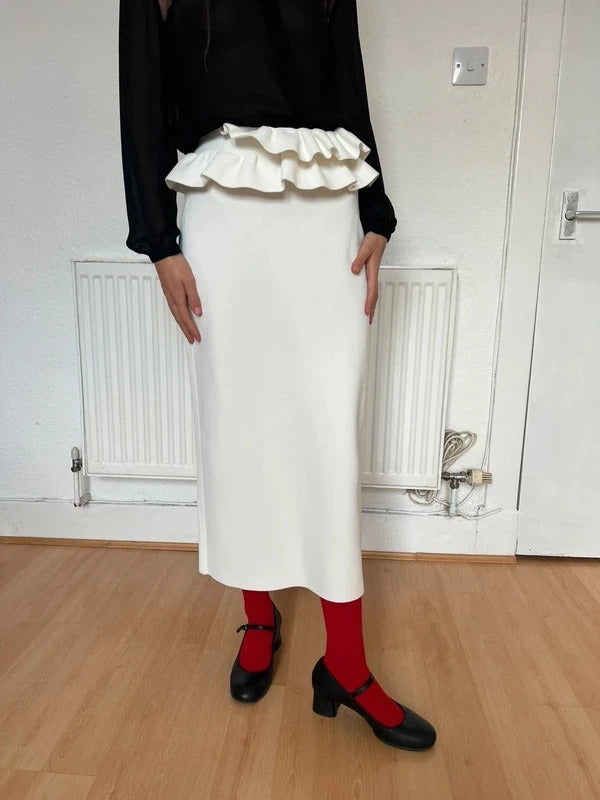 Alexander McQueen Knitted Midi Skirt – White – Size S – Ruffled Waist – Made in Italy