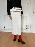 Alexander McQueen Knitted Midi Skirt – White – Size S – Ruffled Waist – Made in Italy