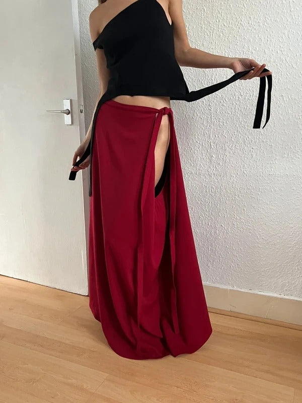 Y/Project Red Wool Maxi Side-Slit Skirt – Size S