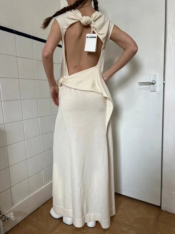 Jil Sander Open Back Wool Maxi Dress FR36 / UK8 Sculptural Knit