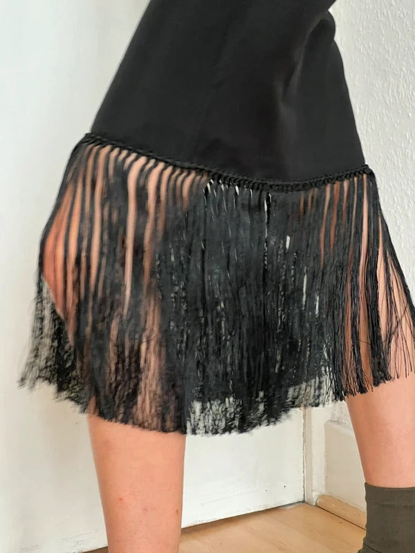Burberry Mohair Wool Midi Skirt UK2 IT36 XXS–XS Black Fringe