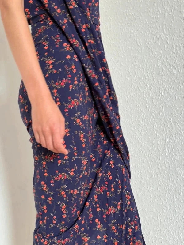 Vivienne Westwood Anglomania Floral Draped Maxi Dress IT40 UK8 S Blue