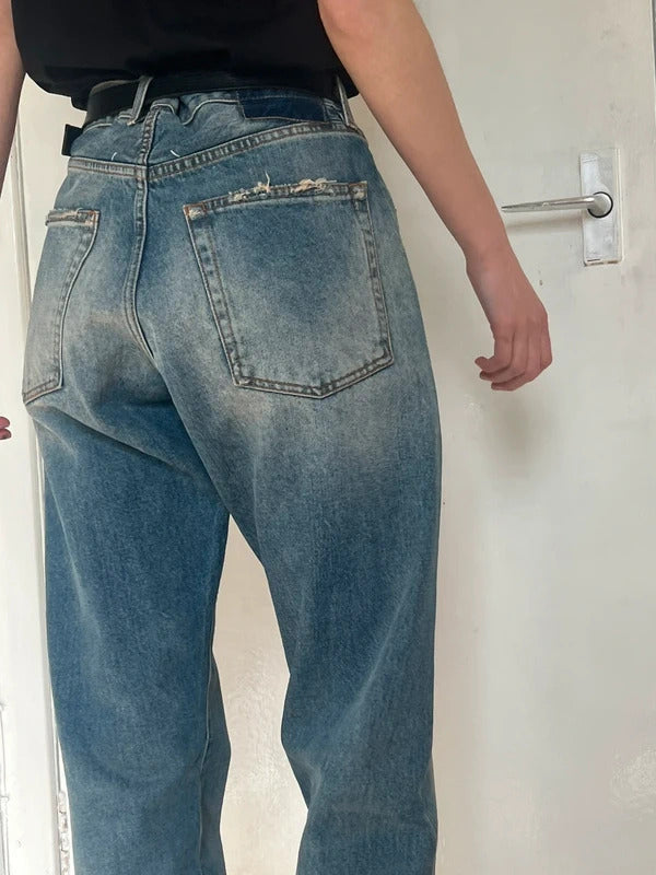 Maison Margiela High Waist Jeans W26 Blue Dirty Wash Wide Leg Made in Italy