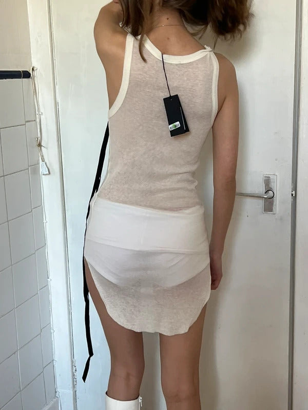 Ann Demeulemeester Cashmere Blend Knit Top XS Belted White Minimal Designer