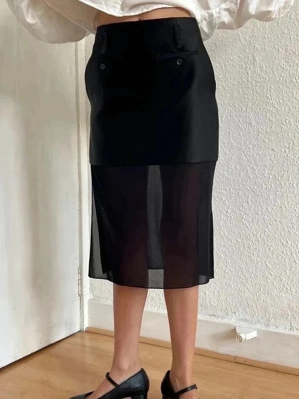 Tom Ford Silk Satin Midi Skirt – Black – IT36 / US2 / UK4 / XS – Sheer Hem – Made Italy