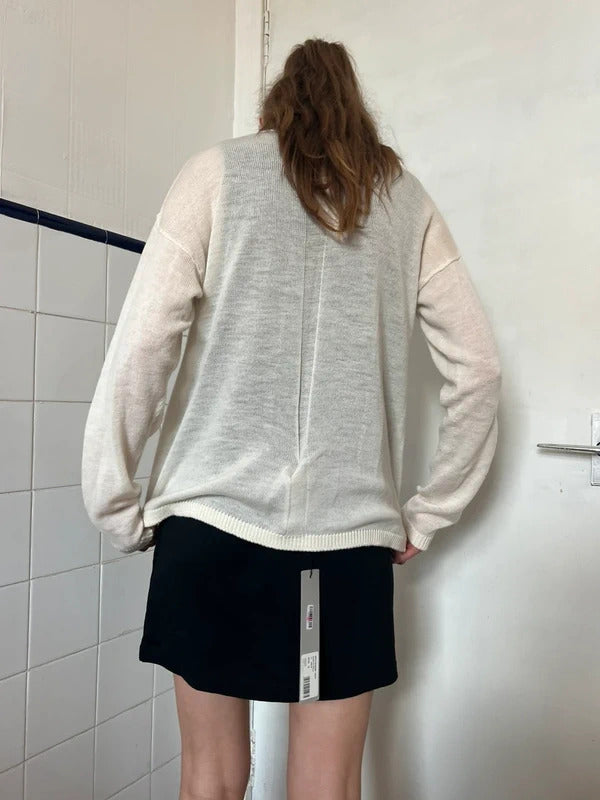 Rick Owens Lido Wool Jumper Ivory Sheer Knit Crew Neck Size S Made in Italy