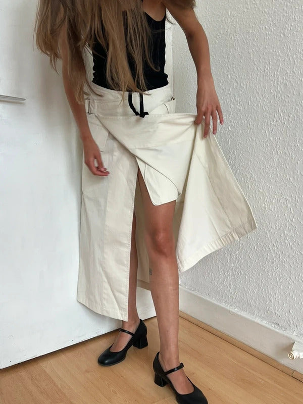Helmut Lang Ivory Belted Wrap Midi Skirt XS US2 UK6 IT38 Cotton Twill NWT