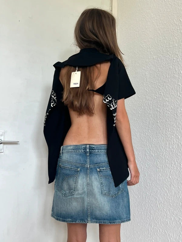 RRP €550 Vetements Open Back Graphic T-Shirt XS Black Made in Portugal