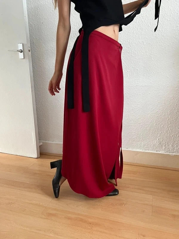Y/Project Red Wool Maxi Side-Slit Skirt – Size S