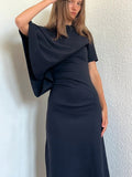 Loewe Draped Midi Dress XS Black Asymmetric Cotton Made in Portugal