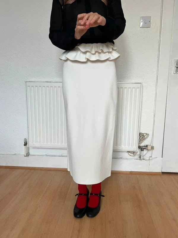 Alexander McQueen Knitted Midi Skirt – White – Size S – Ruffled Waist – Made in Italy