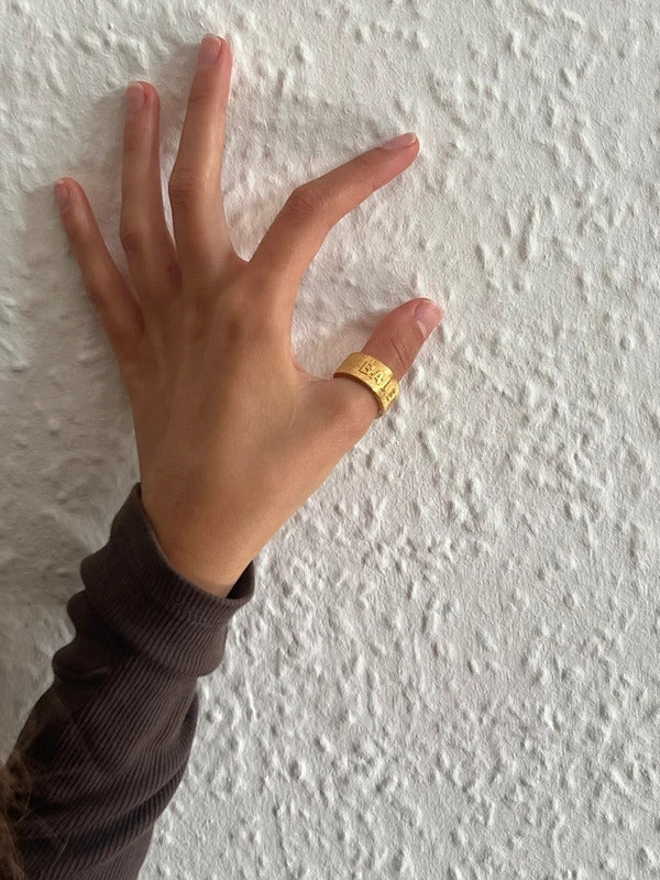 Balenciaga Logo Band Ring Size 54 UK N½ US 7 Gold Tone 925 Silver Made in Italy