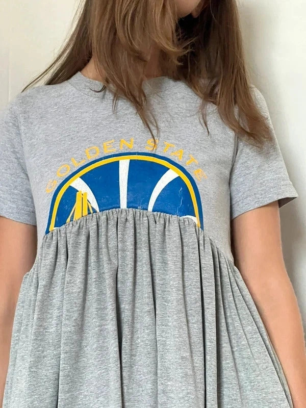 Conner Ives Reconstructed T-Shirt Top Grey Gathered XS