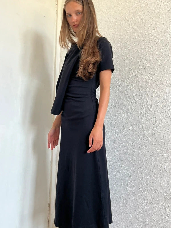 Loewe Draped Midi Dress XS Black Asymmetric Cotton Made in Portugal