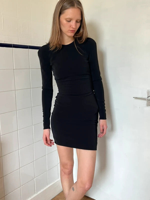 Balenciaga Black Mini Dress XS Padded Shoulders Bodycon Designer