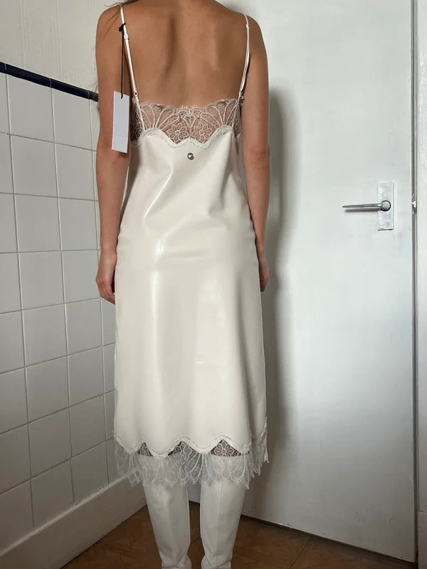 RRP €1090 Coperni Latex Slip Dress XS White Lace Made in Italy