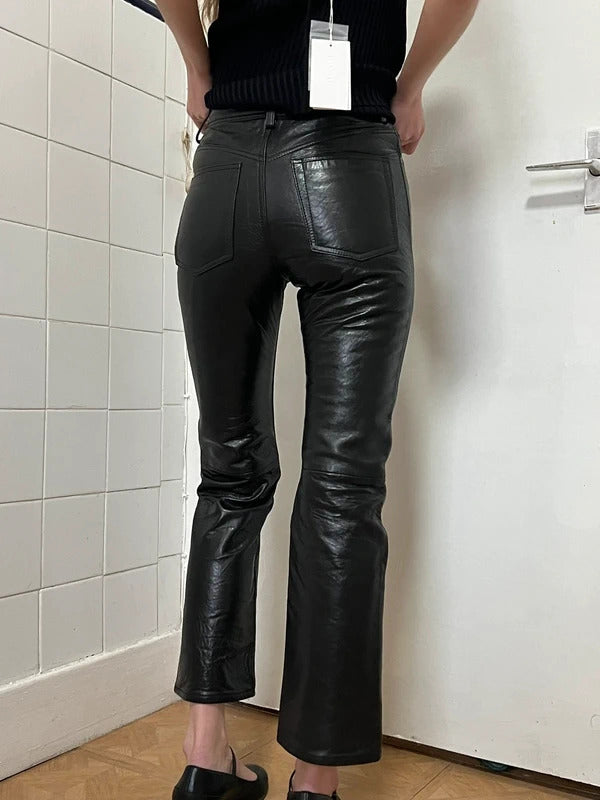 Acne Studios Black Leather Cropped Trousers – EU32 / UK6