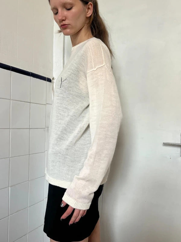 Rick Owens Lido Wool Jumper Ivory Sheer Knit Crew Neck Size S Made in Italy