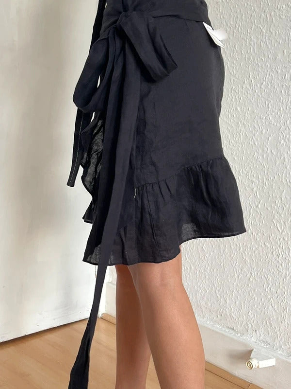 Isabel Marant Etoile Linen Wrap Mini Skirt Black FR36 / US4 / UK8 / S