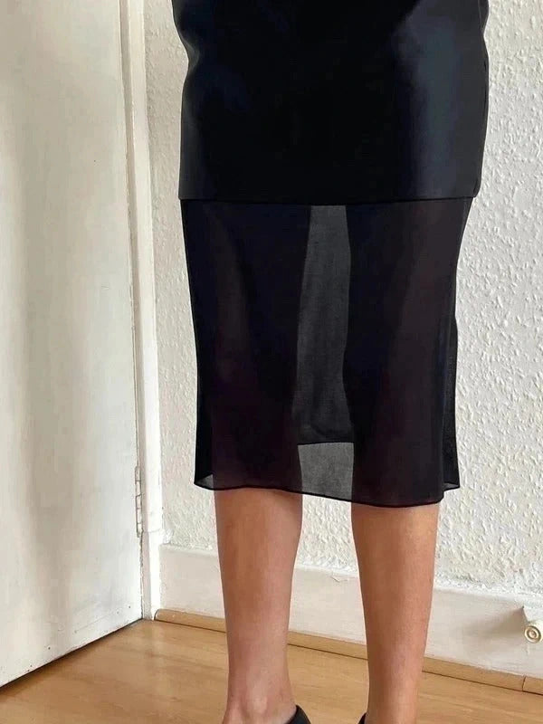 Tom Ford Silk Satin Midi Skirt – Black – IT36 / US2 / UK4 / XS – Sheer Hem – Made Italy