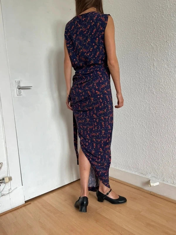 Vivienne Westwood Anglomania Floral Draped Maxi Dress IT40 UK8 S Blue