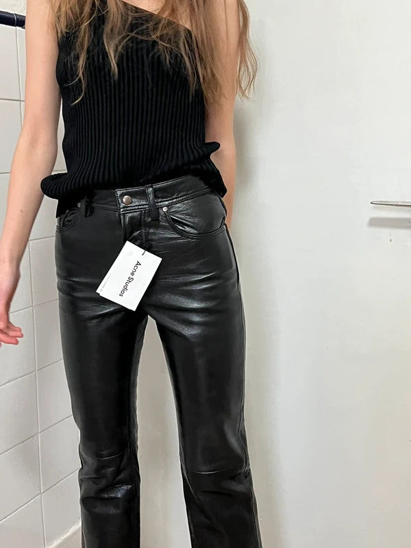 Acne Studios Black Leather Cropped Trousers – EU32 / UK6