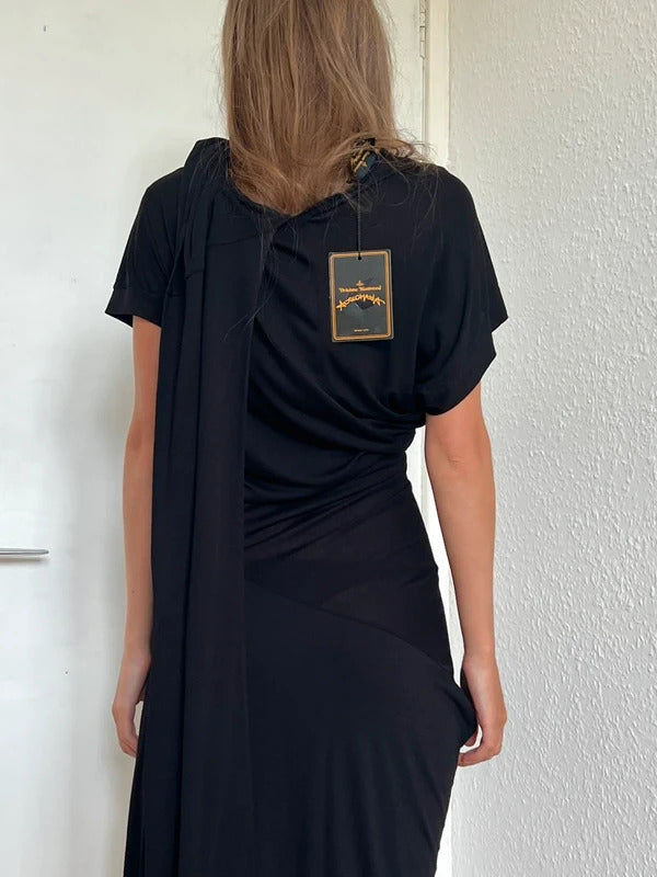 Vivienne Westwood Anglomania Draped Midi Dress Size M Black Made in Italy NWT