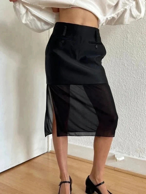 Tom Ford Silk Satin Midi Skirt – Black – IT36 / US2 / UK4 / XS – Sheer Hem – Made Italy