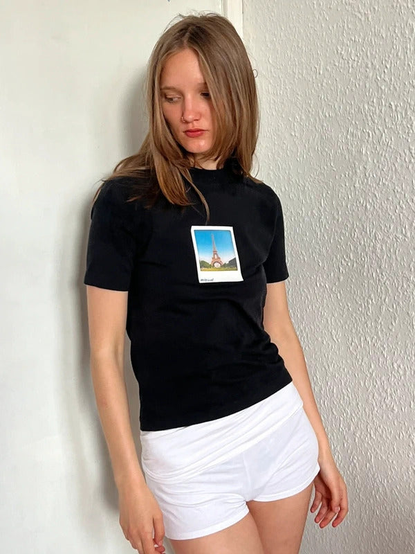 Balenciaga Eiffel Tower Polaroid Photo Print T-Shirt Black Size M Made in Portugal