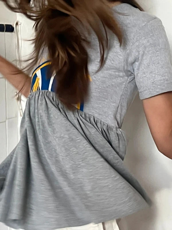 Conner Ives Reconstructed T-Shirt Top Grey Gathered XS