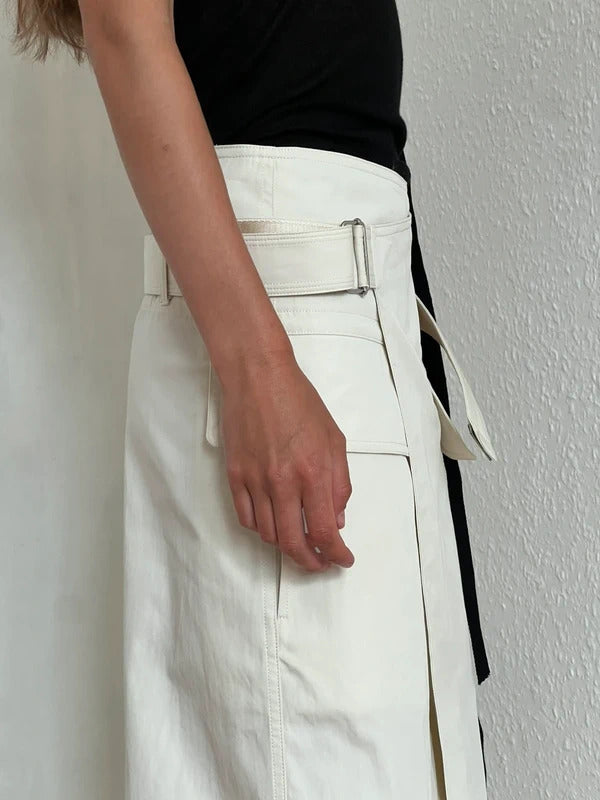 Helmut Lang Ivory Belted Wrap Midi Skirt XS US2 UK6 IT38 Cotton Twill NWT