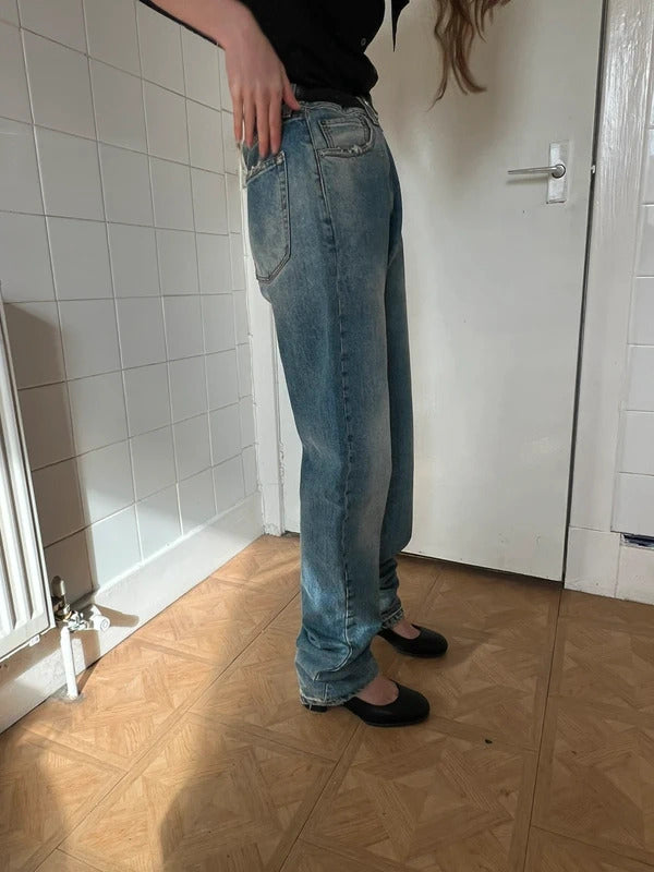 Maison Margiela High Waist Jeans W26 Blue Dirty Wash Wide Leg Made in Italy