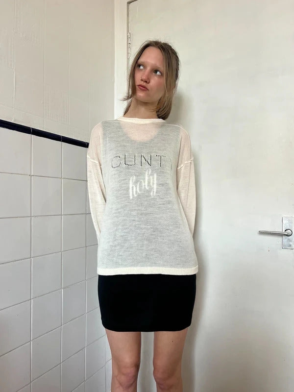 Rick Owens Lido Wool Jumper Ivory Sheer Knit Crew Neck Size S Made in Italy