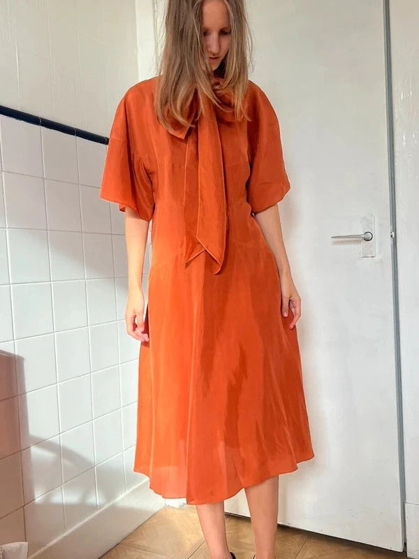 Dsquared2 Silk Blend Midi Dress Orange Tie Neck IT40 UK8