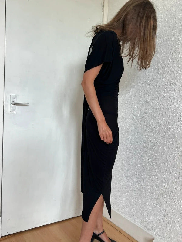 Vivienne Westwood Anglomania Draped Midi Dress Size M Black Made in Italy NWT