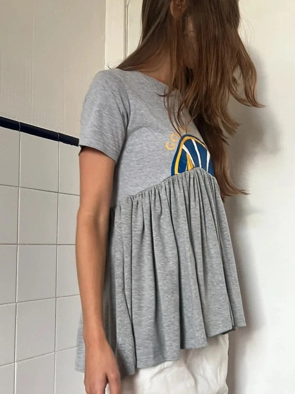 Conner Ives Reconstructed T-Shirt Top Grey Gathered XS