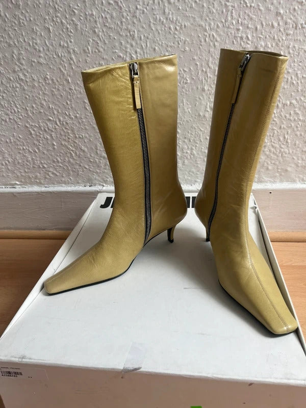 Jil Sander Leather Half Boots EU36 UK3 Gold Spike Heel Made in Italy