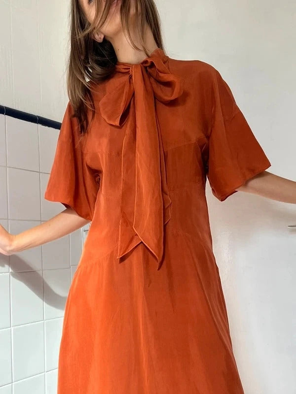 Dsquared2 Silk Blend Midi Dress Orange Tie Neck IT40 UK8