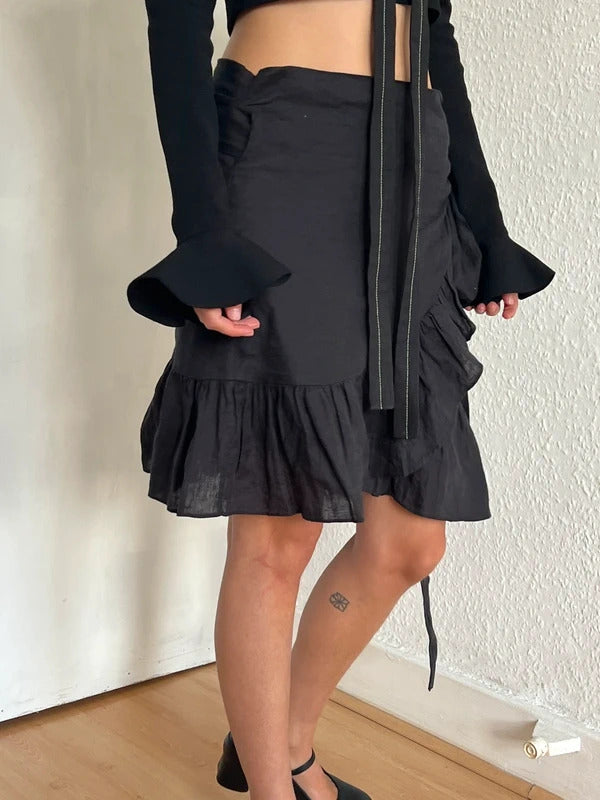 Isabel Marant Etoile Linen Wrap Mini Skirt Black FR36 / US4 / UK8 / S