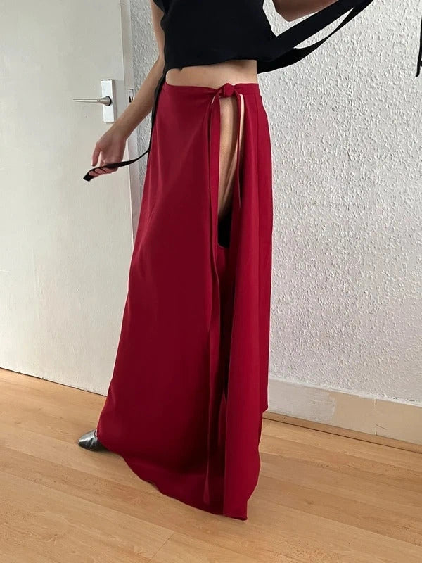 Y/Project Red Wool Maxi Side-Slit Skirt – Size S