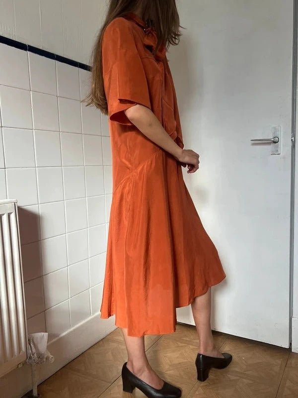 Dsquared2 Silk Blend Midi Dress Orange Tie Neck IT40 UK8