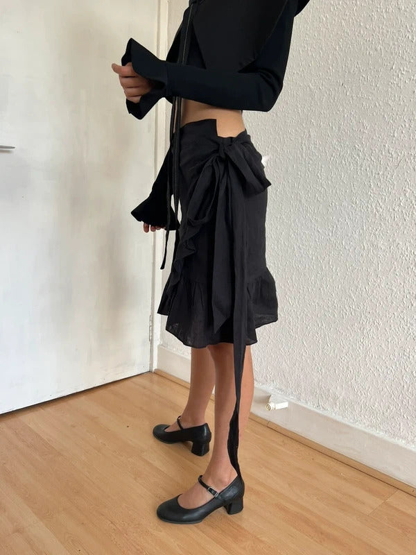 Isabel Marant Etoile Linen Wrap Mini Skirt Black FR36 / US4 / UK8 / S